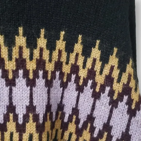 A.L.C. Tracey Fair Isle Sweater Oversized Alpaca Turtleneck Blk Bordeaux Sz Med - Picture 5 of 13